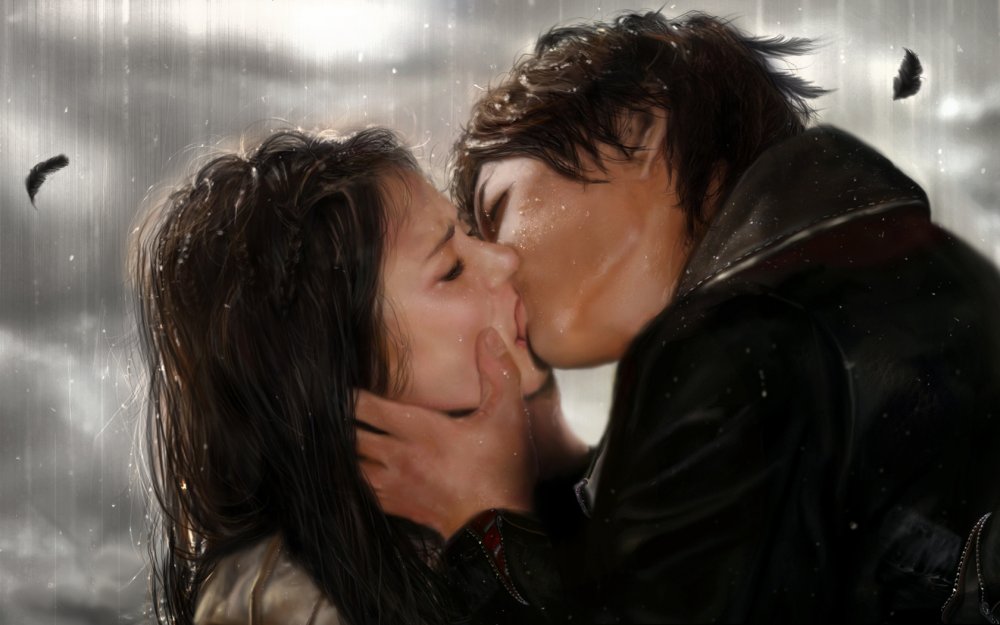 Damon Elena Rain Kiss