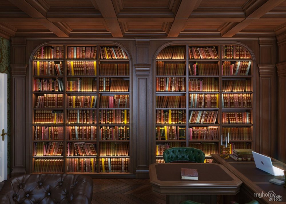 Красивый кабинет с библиотекой