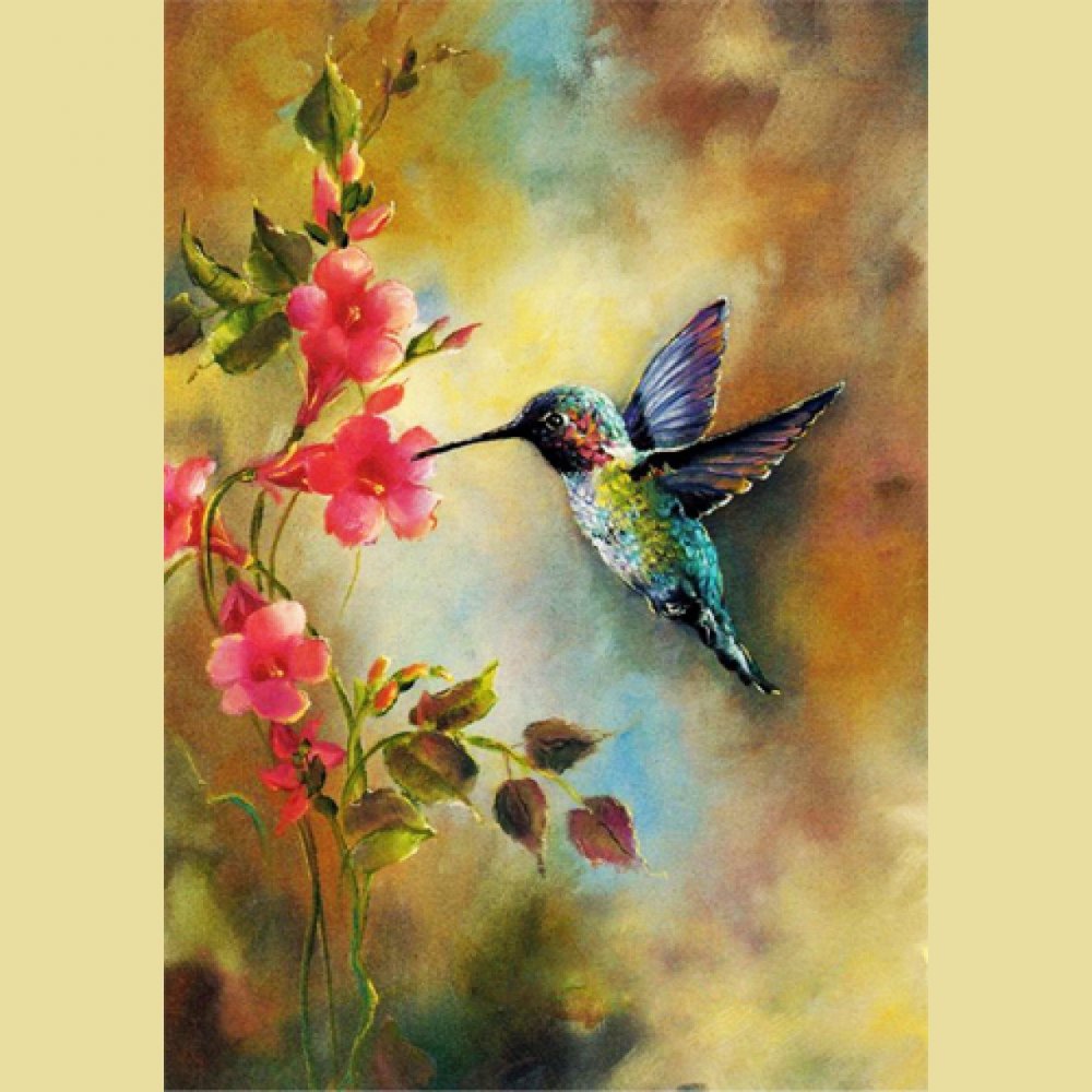 Колибри в цветах живопись