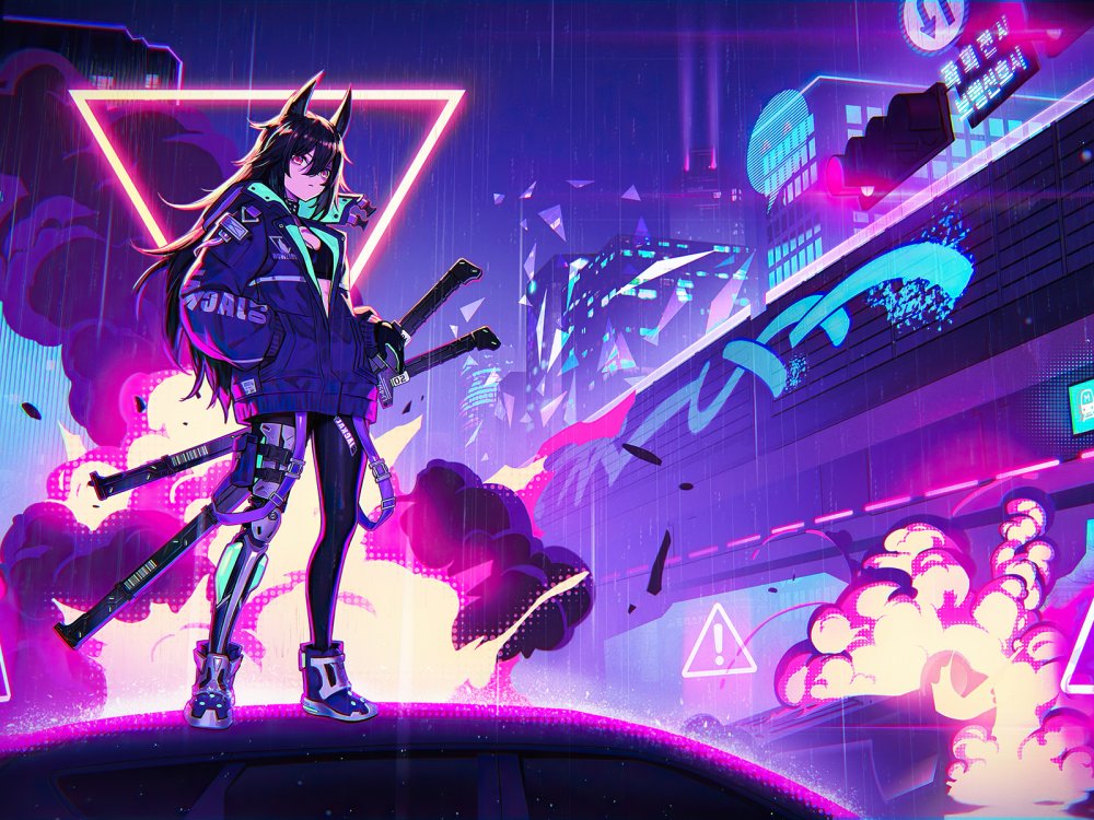 Katana anime girl Neon 4k