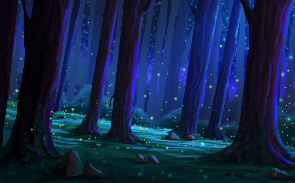 Аниме лес ночью