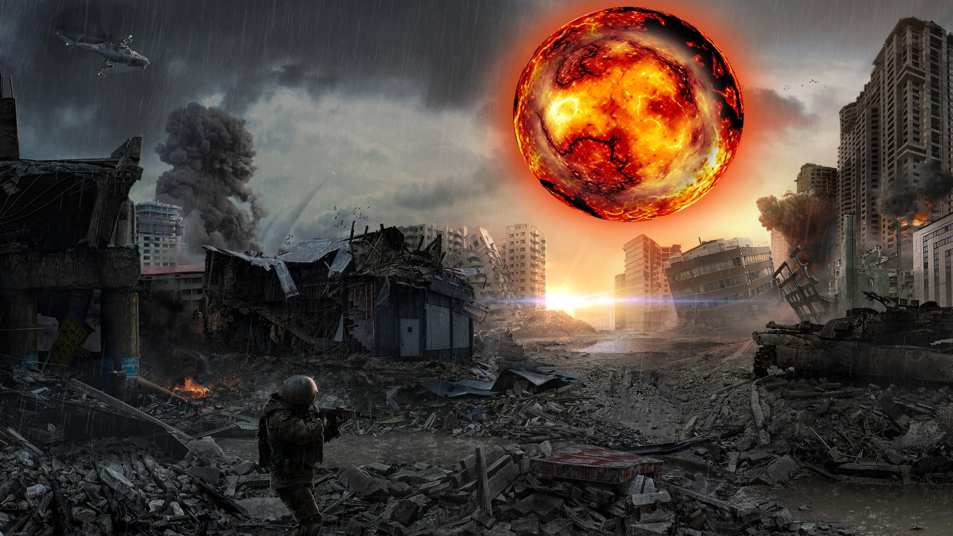 Разрушенный город взрыв