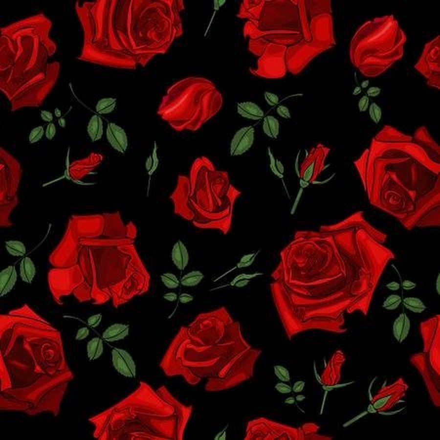 Ткань красные розы на черном фоне