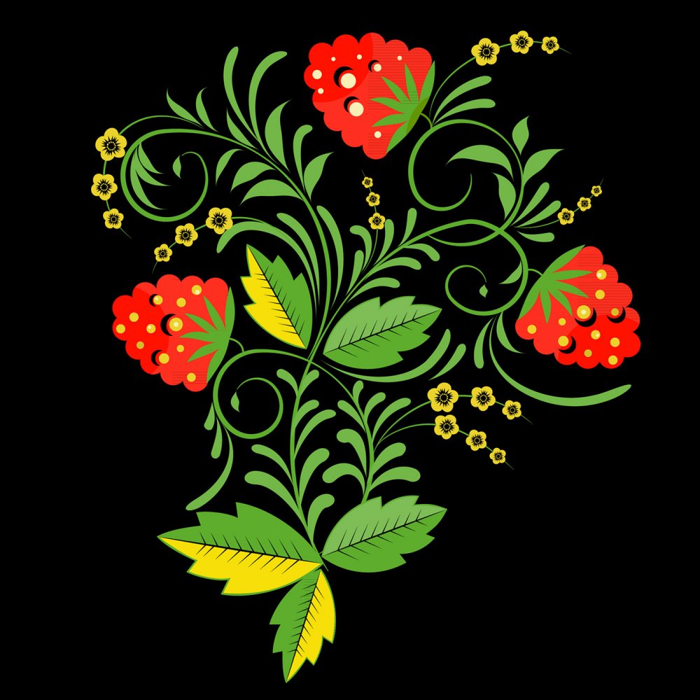 Петриковская роспись ягоды брусники