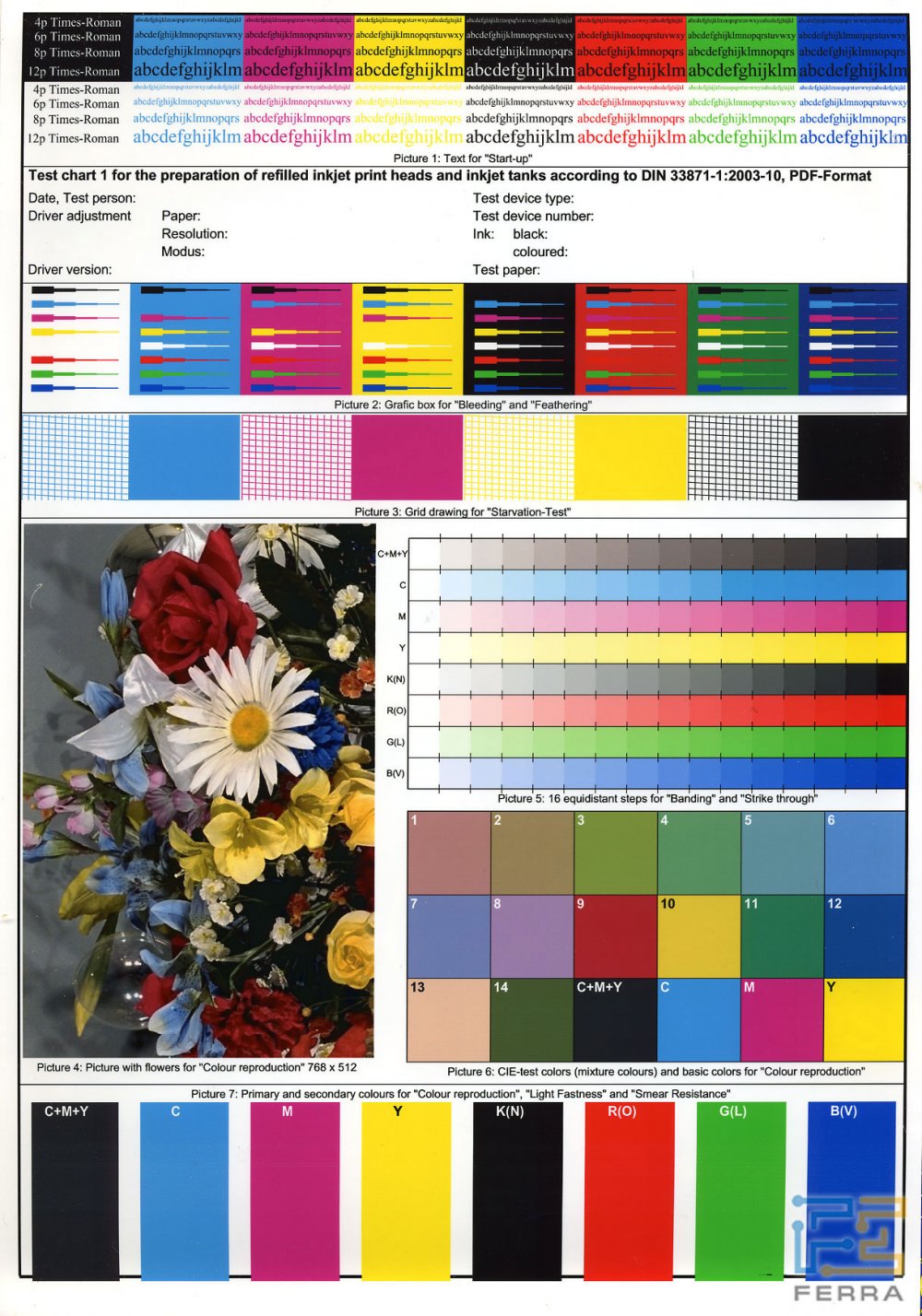 Тестовая страница для струйного принтера Epson 6 цветов
