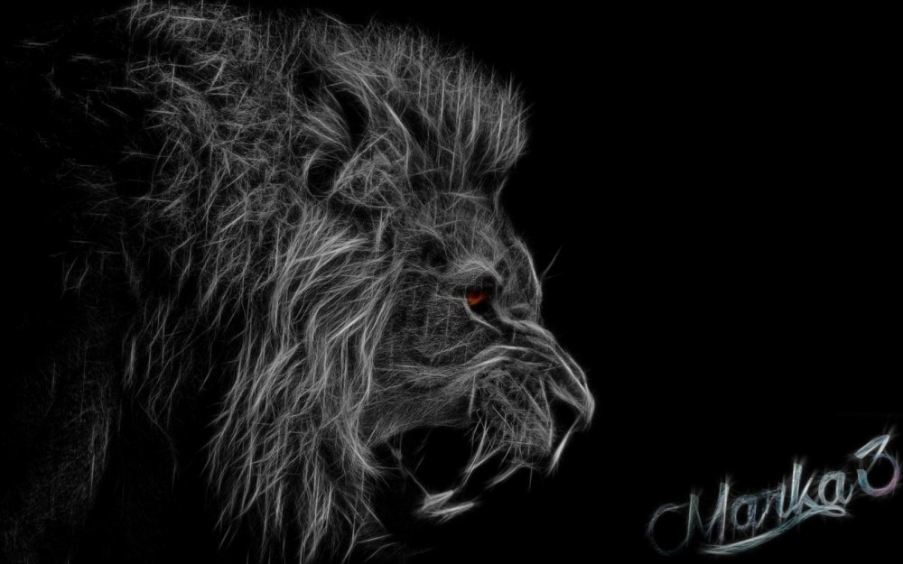 Рычащий Лев на черном фоне