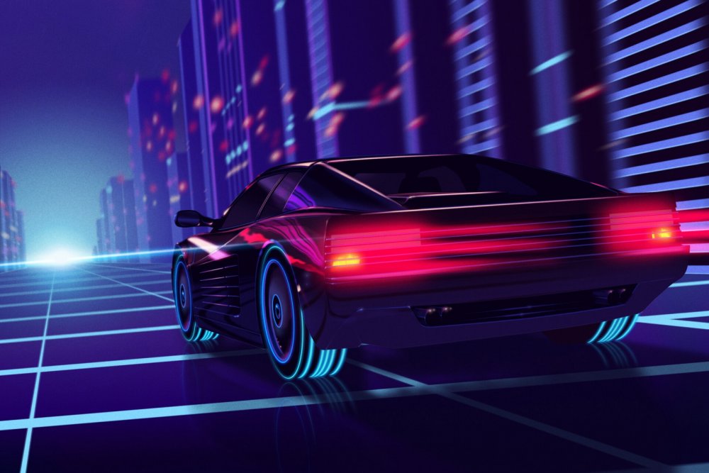 Retro Wave 80's Art город