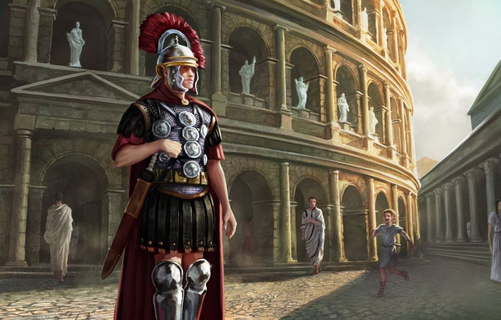 Римский легионер зигует