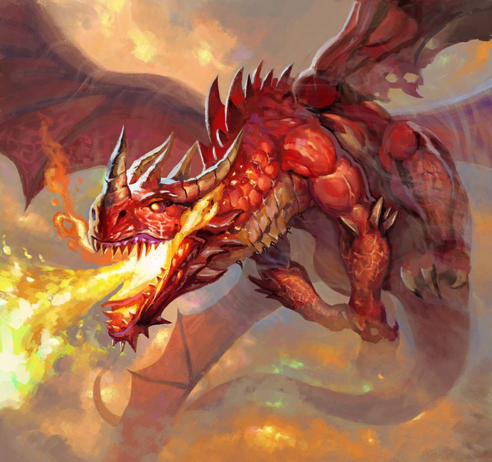 Красный огнедышащий дракон