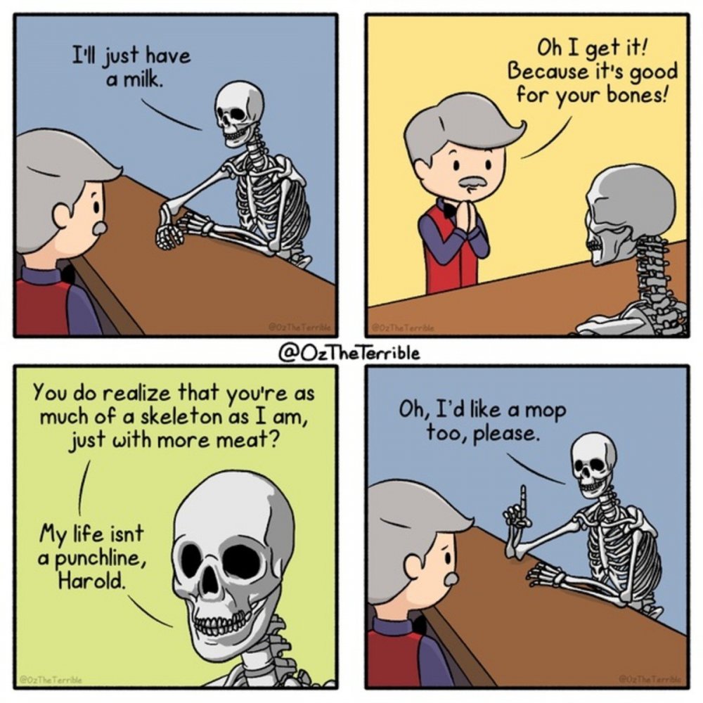 Заходит скелет в бар