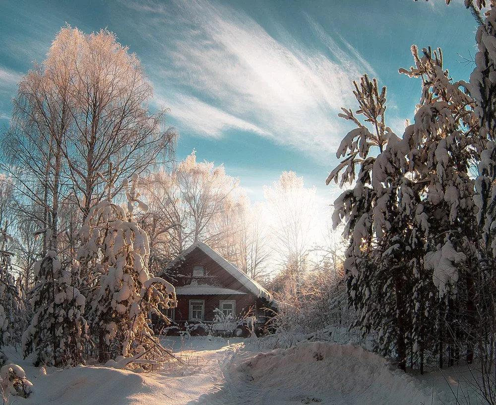 Красивая зима в деревне