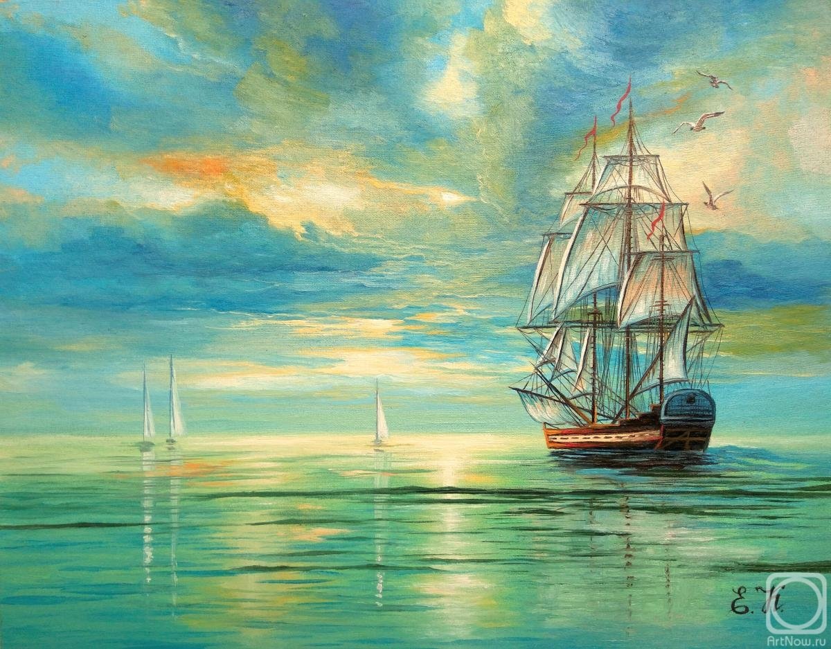 Картина кораблик в море