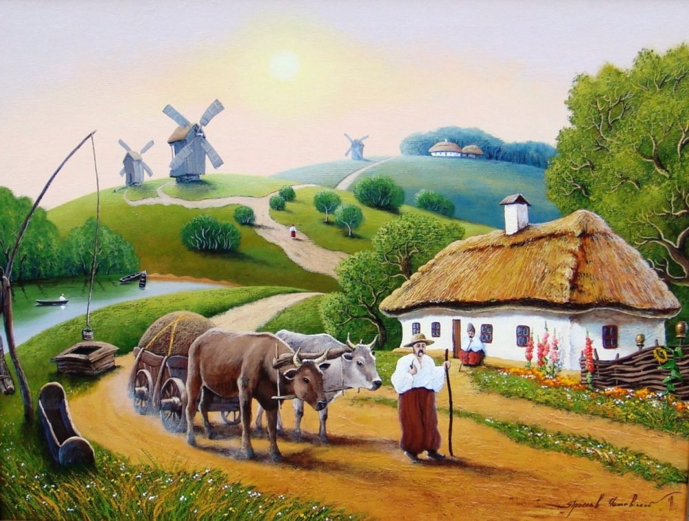 Украинское село мельницы