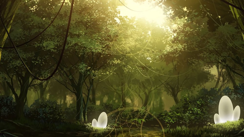 Ночной Эльфийский лес светлячки