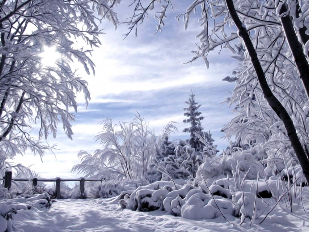 Зимний белый пейзаж сказочный