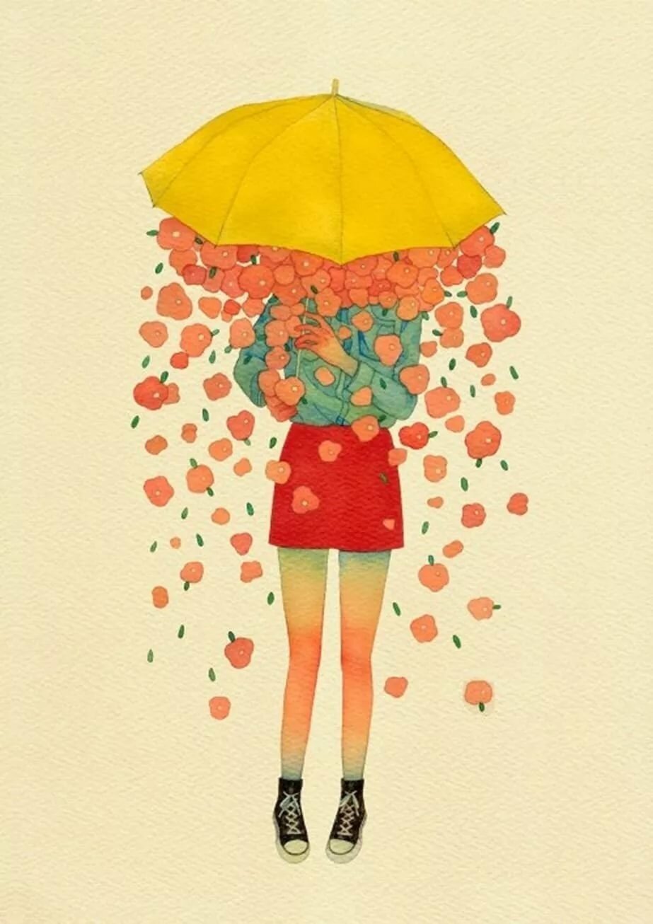 Девушка с зонтом рисунок