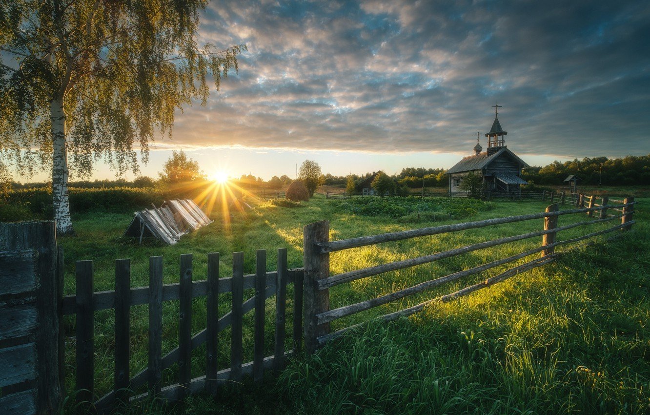 Рассвет в деревне картинки