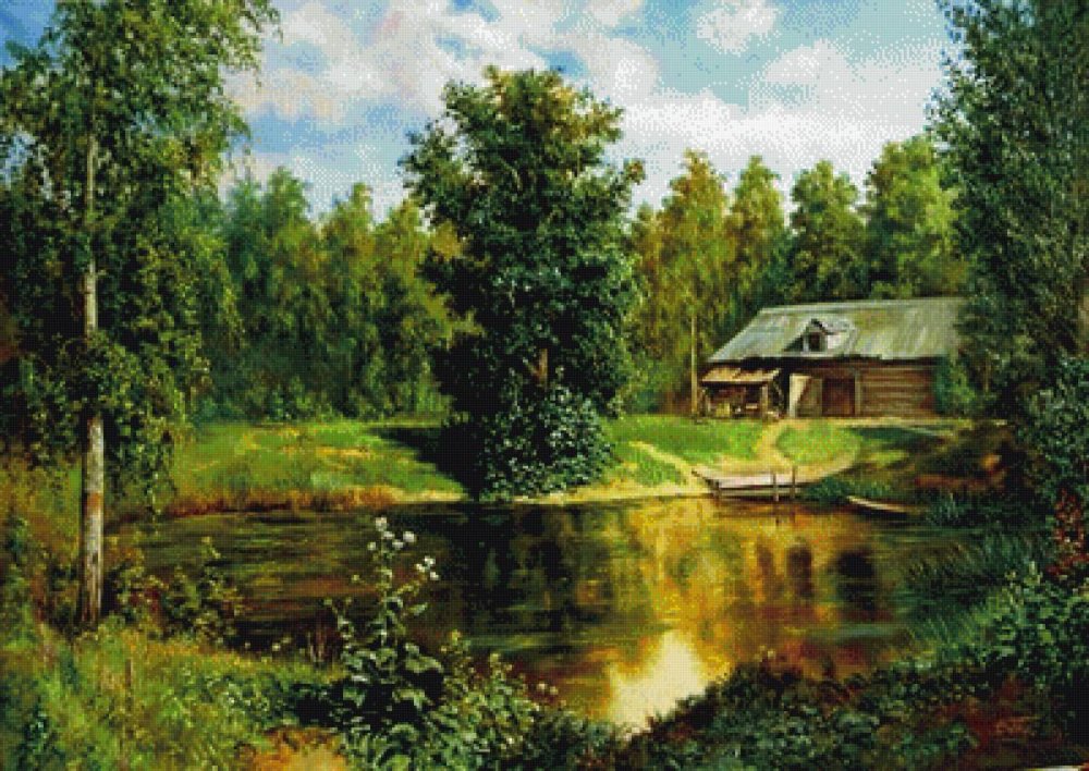 Деревенский пейзаж с речкой