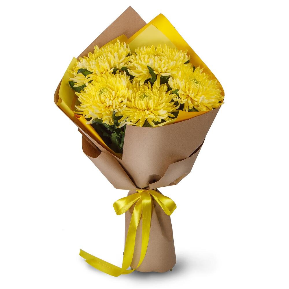Хризантема одноголовая желтая букет