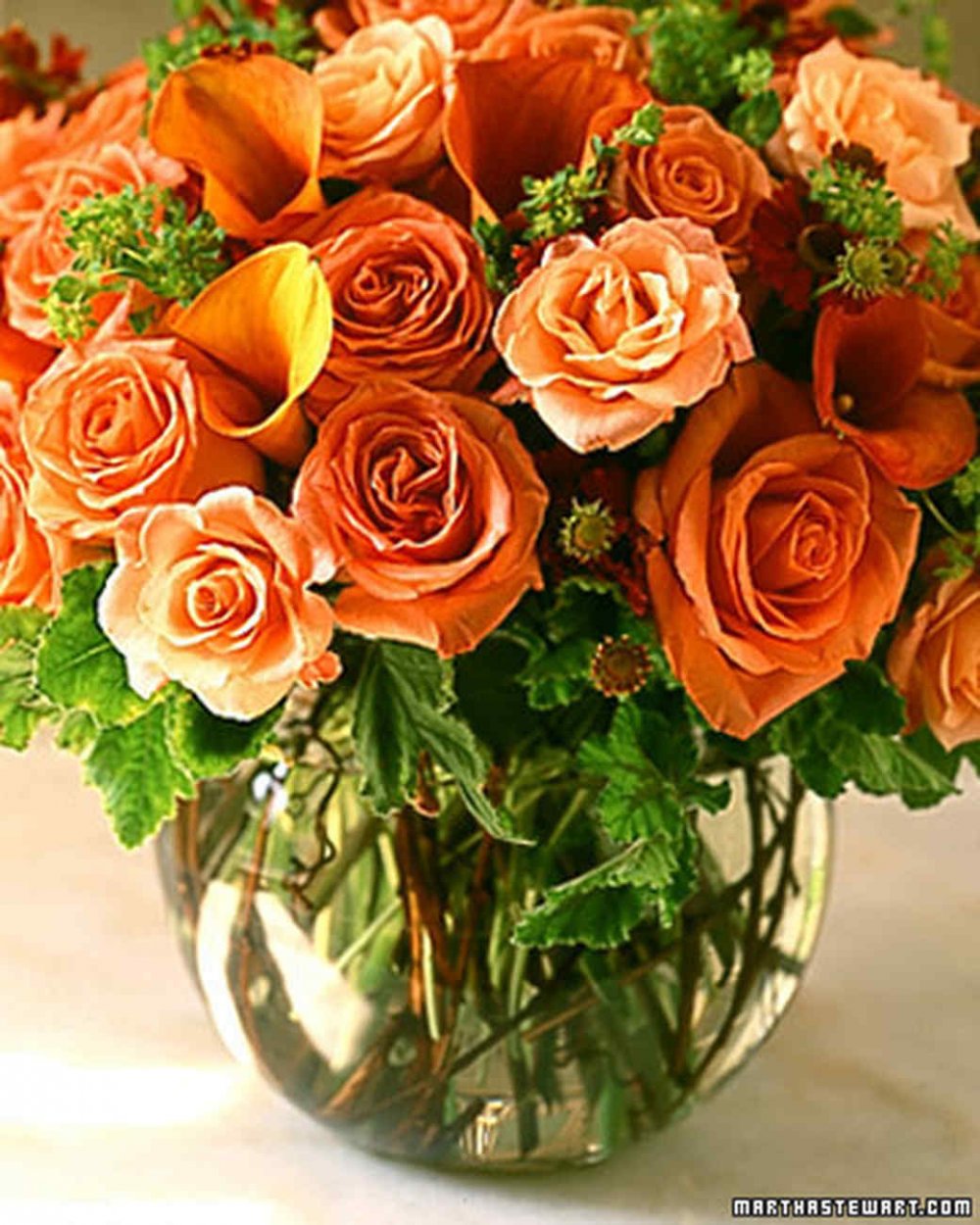Розы оранжевые в вазах