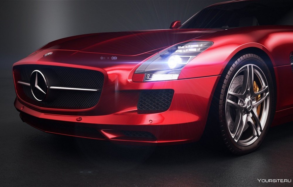 Темно красный Mercedes SLS AMG