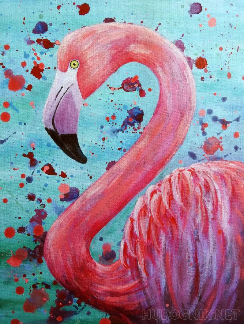 Розовый Фламинго гуашью