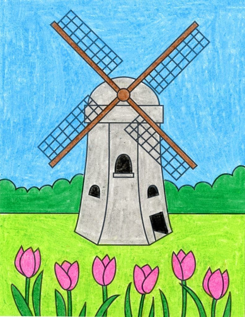 Ветряная мельница рисунок