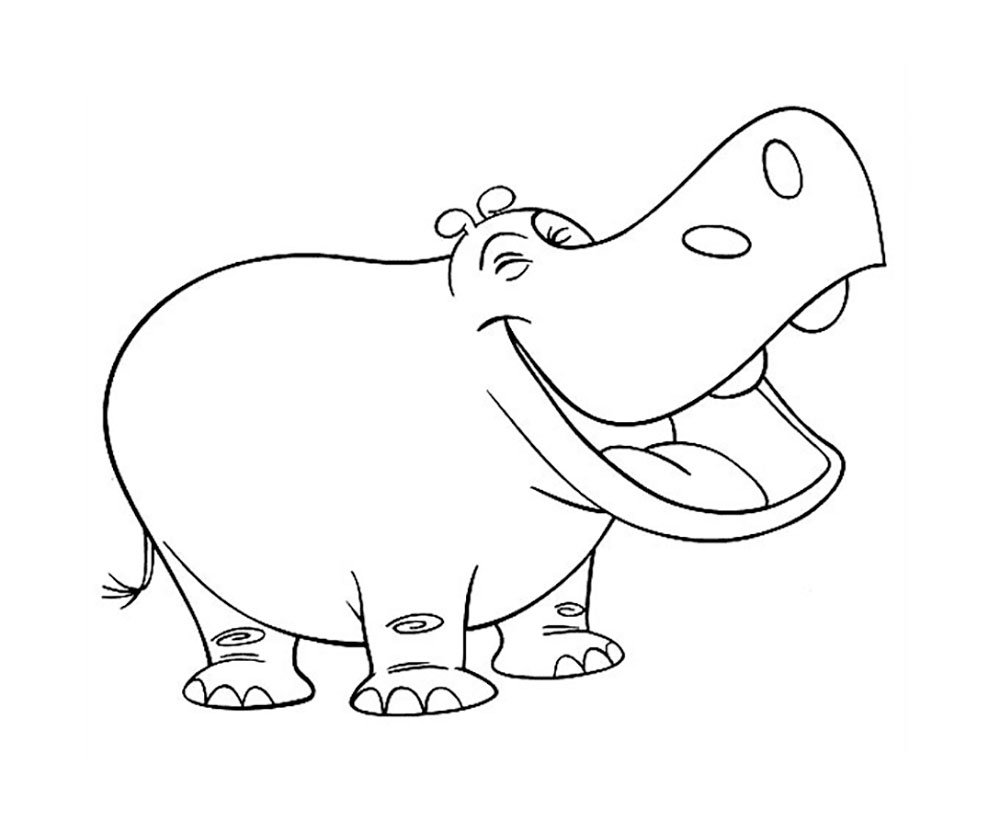 Рисунок бегемота для раскрашивания