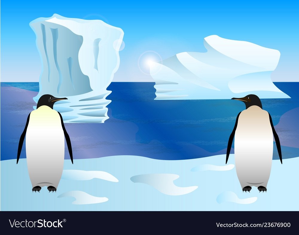 Рисование пингвины на льдине