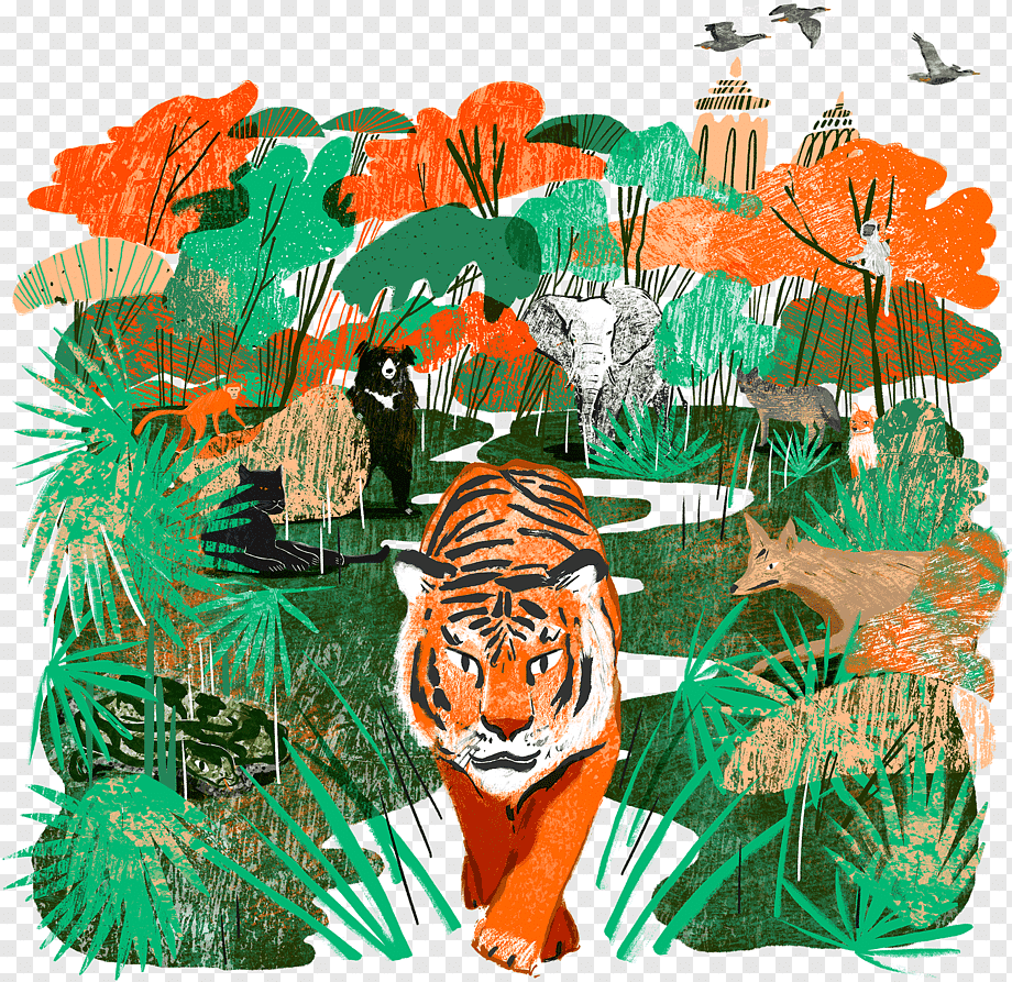 Тигры в джунглях-живопись для детей