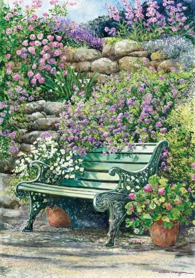 Скамейка в цветах
