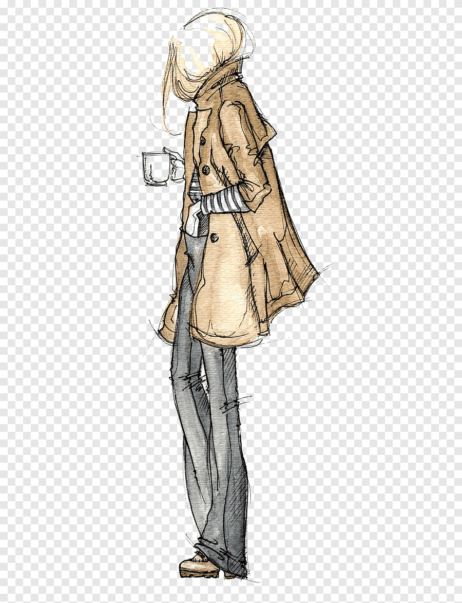Нарисованная девушка в пальто