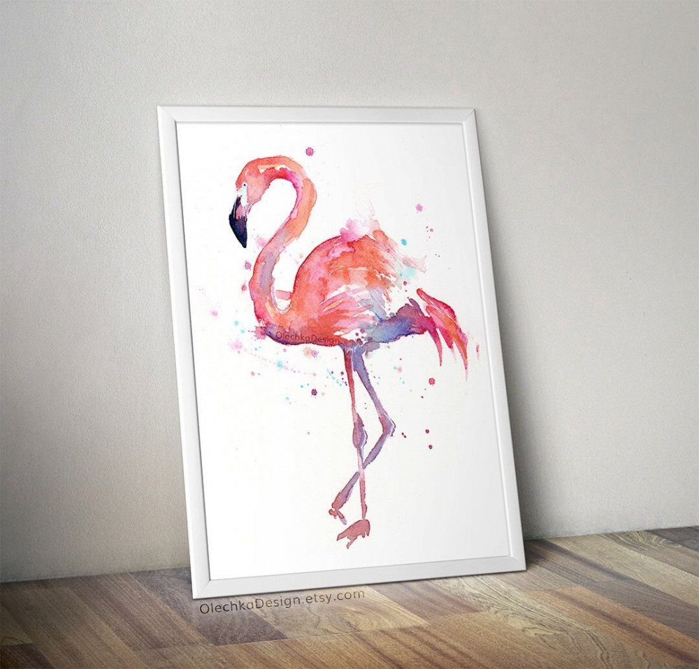 Картина Фламинго акварельный