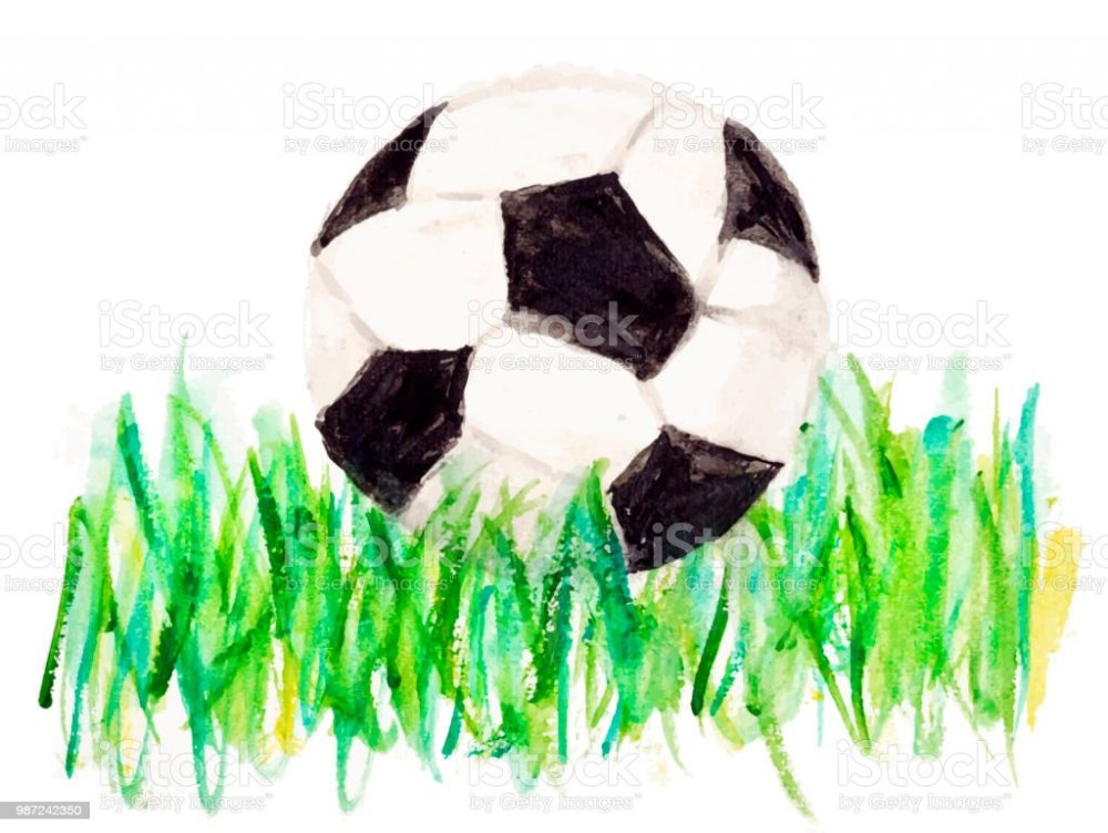 Футбольный мяч на траве на белом фоне
