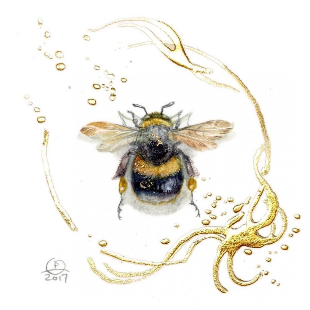 Мёд и пчёлы акварель