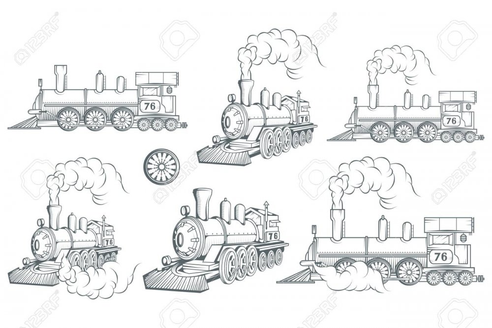 Контурный рисунок паровоза с дымом