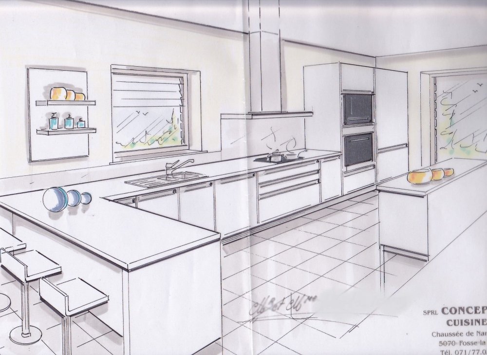 Рисование интерьера современной кухни