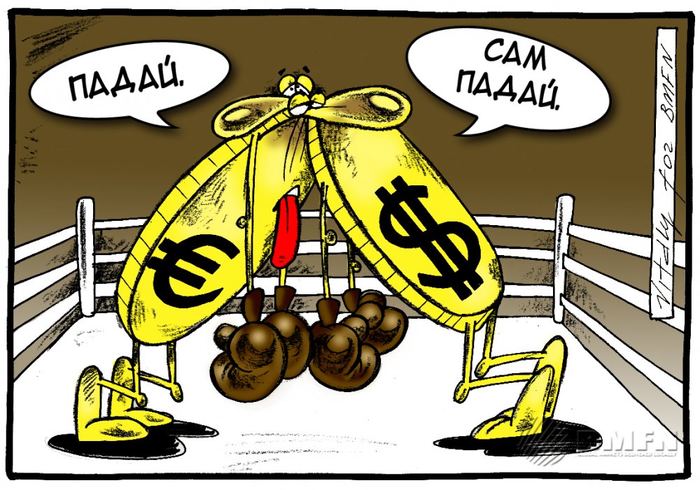Карикатура на доллар и евро
