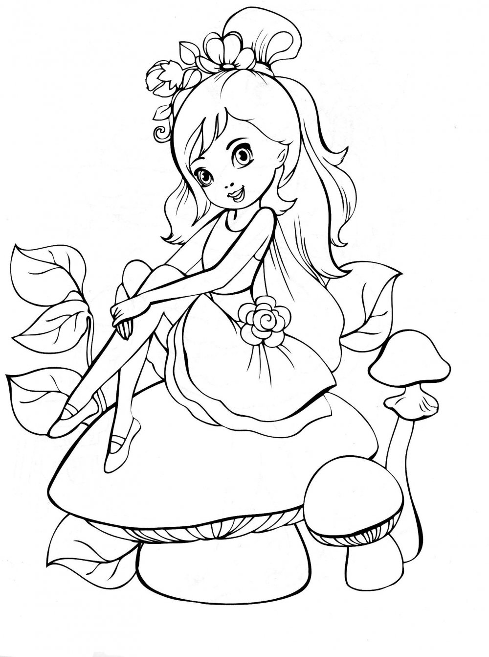 Раскраска принцесса Эвелина с цветами