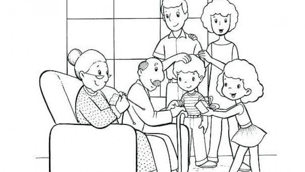 Раскраска семья с бабушкой и дедушкой