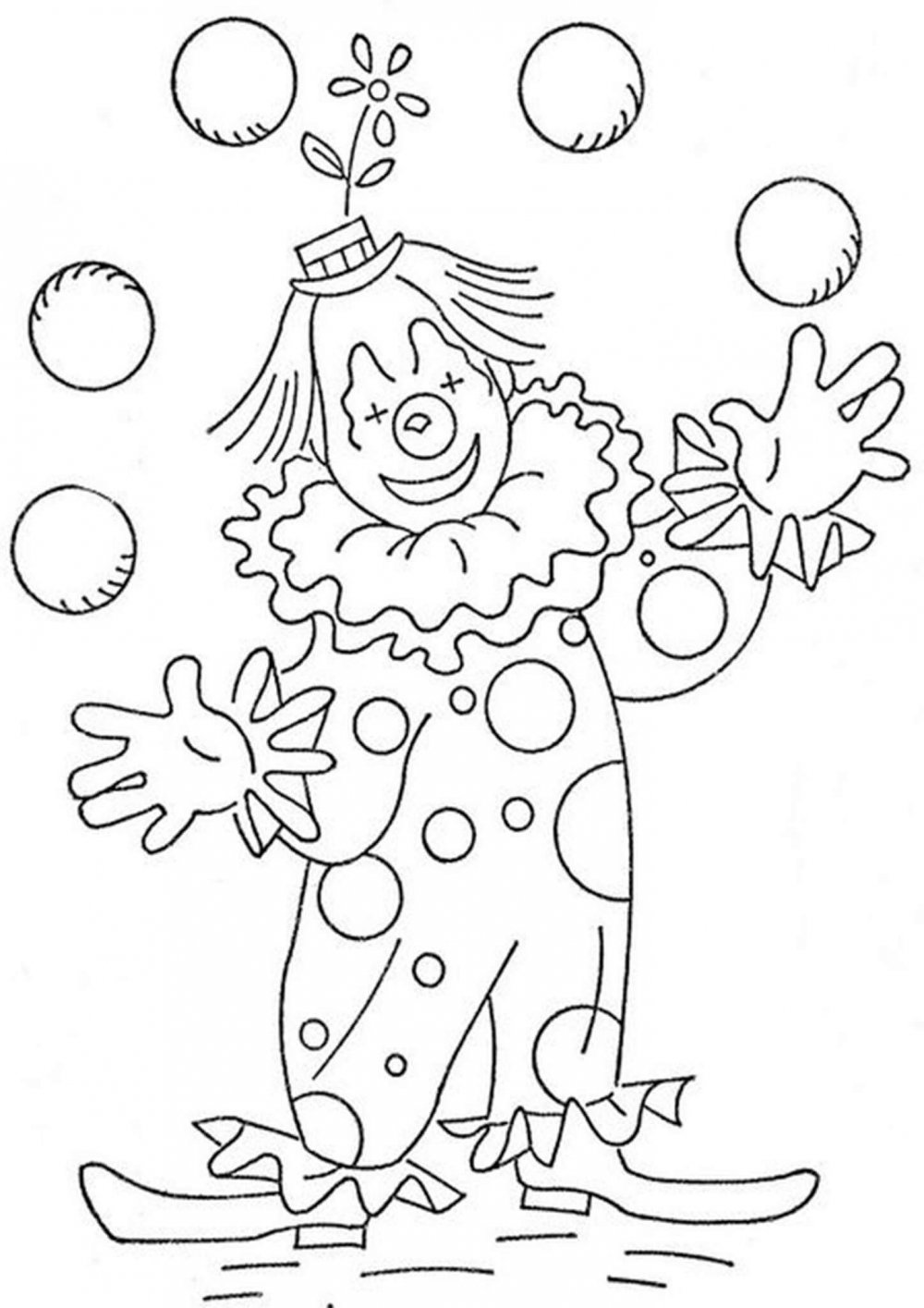 Клоун с шариками раскраска