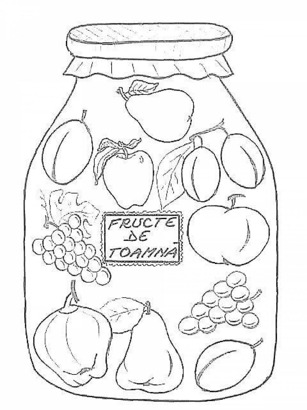Раскраска банка с овощами и фруктами