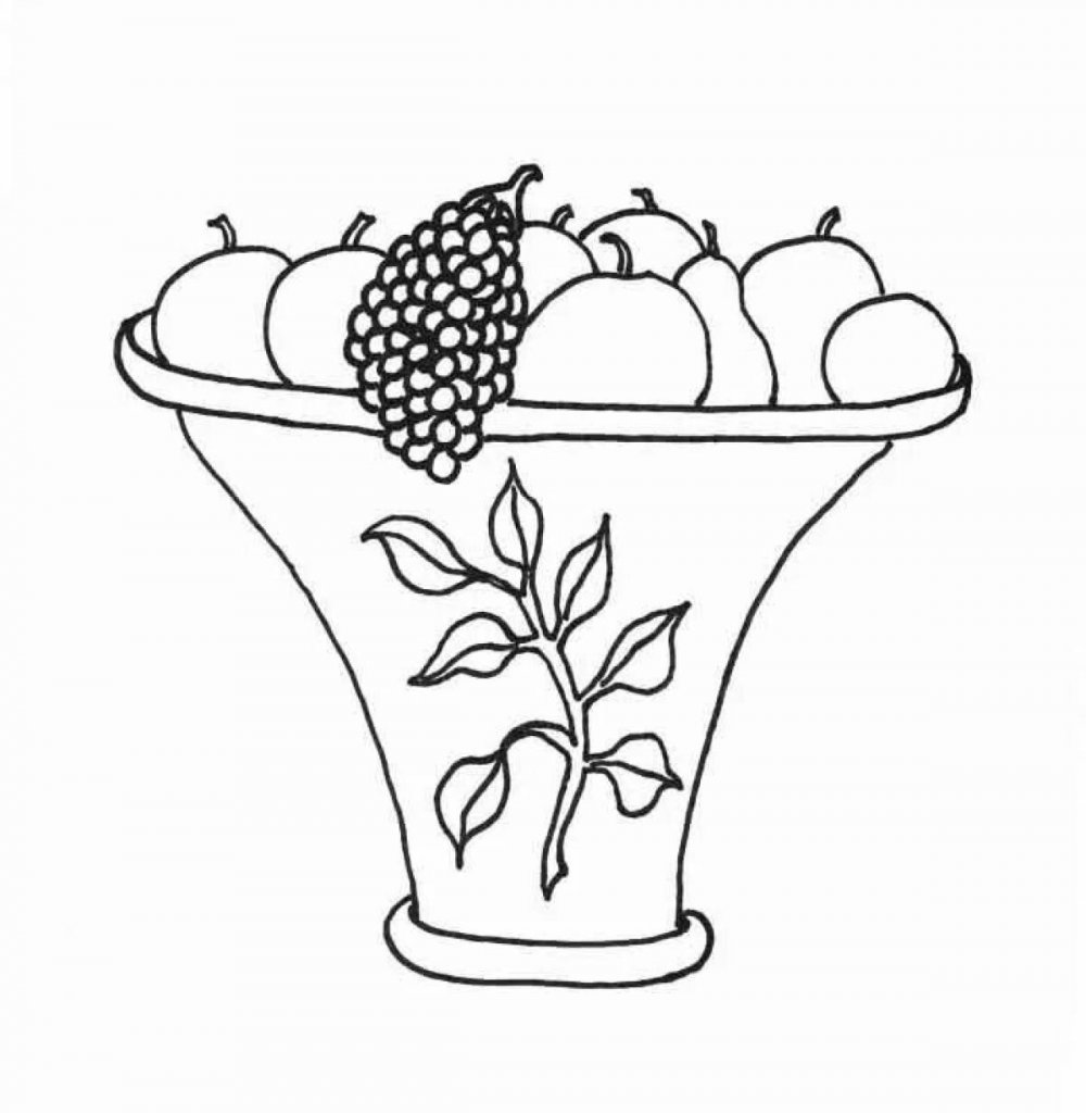 Раскраска ваза с фруктами для детей
