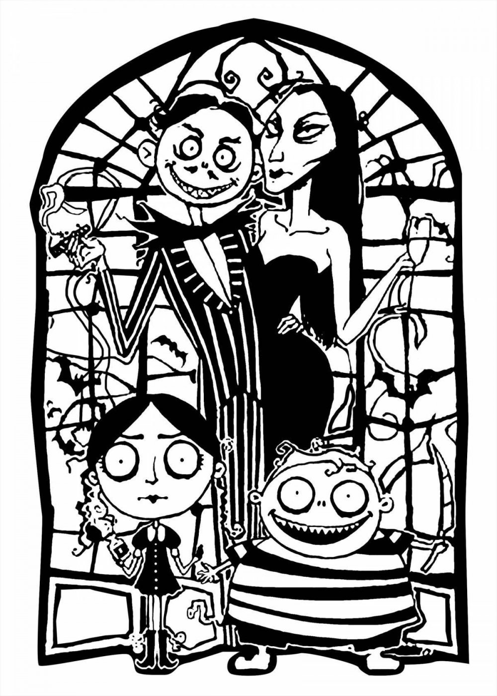 Раскраска из мультфильма семейка Аддамс