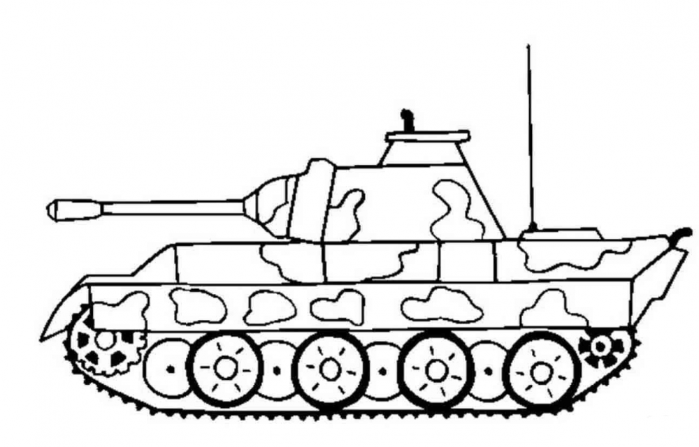 Черный танк нарисованный на белом