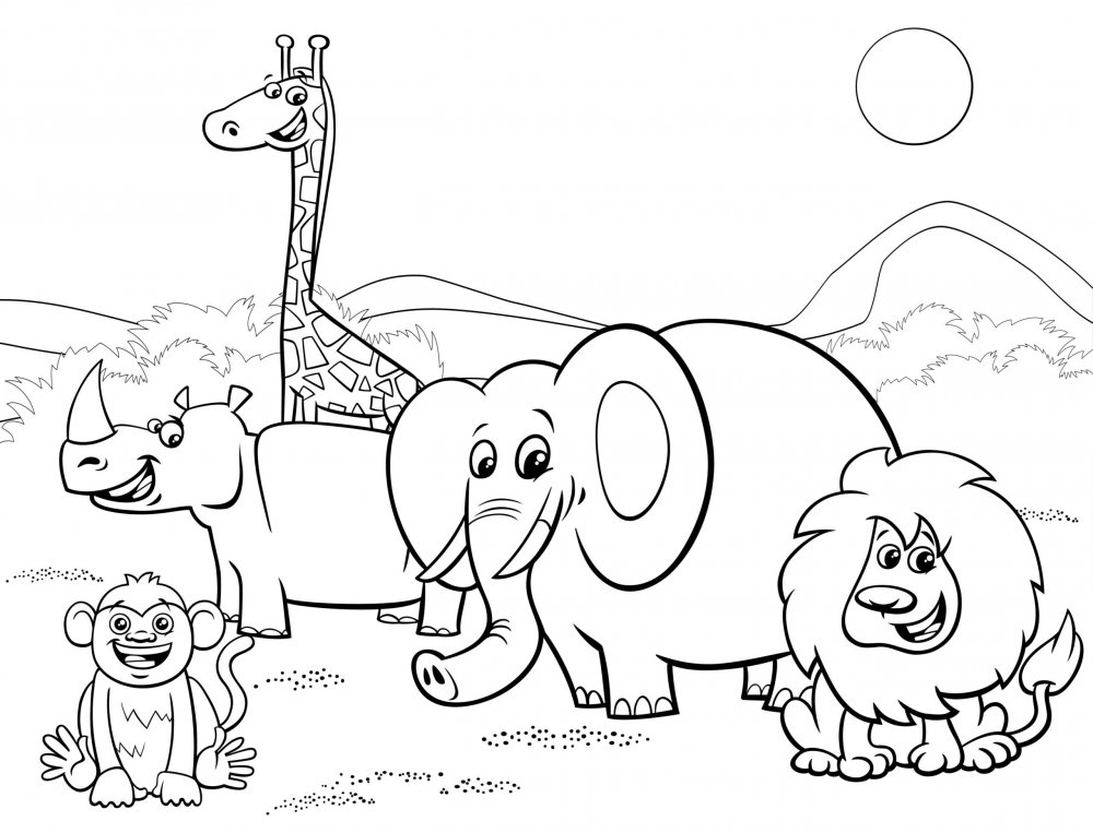 Детская раскраска рисунок обои зоопарк