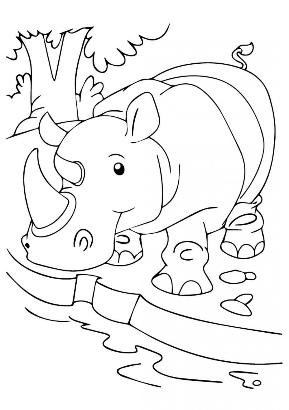 Раскраска носорог для детей 3-4 лет