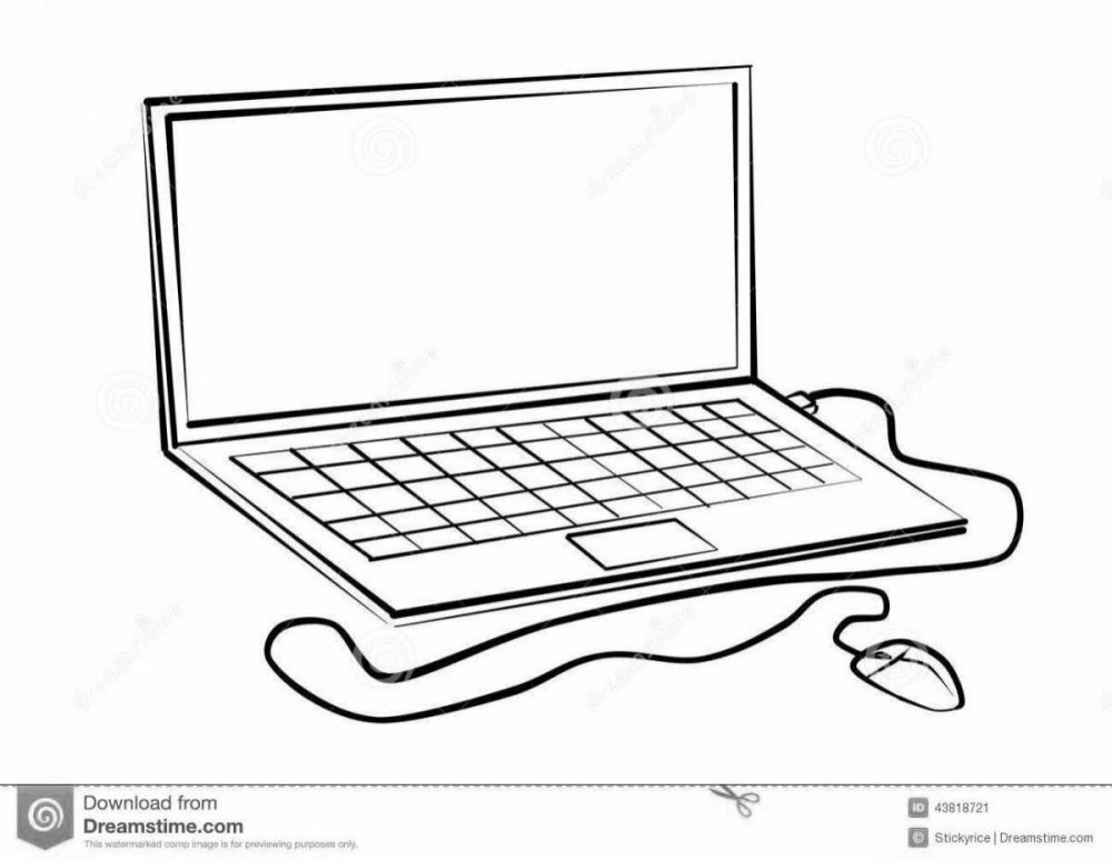 Нарисованный ноутбук на белом фоне