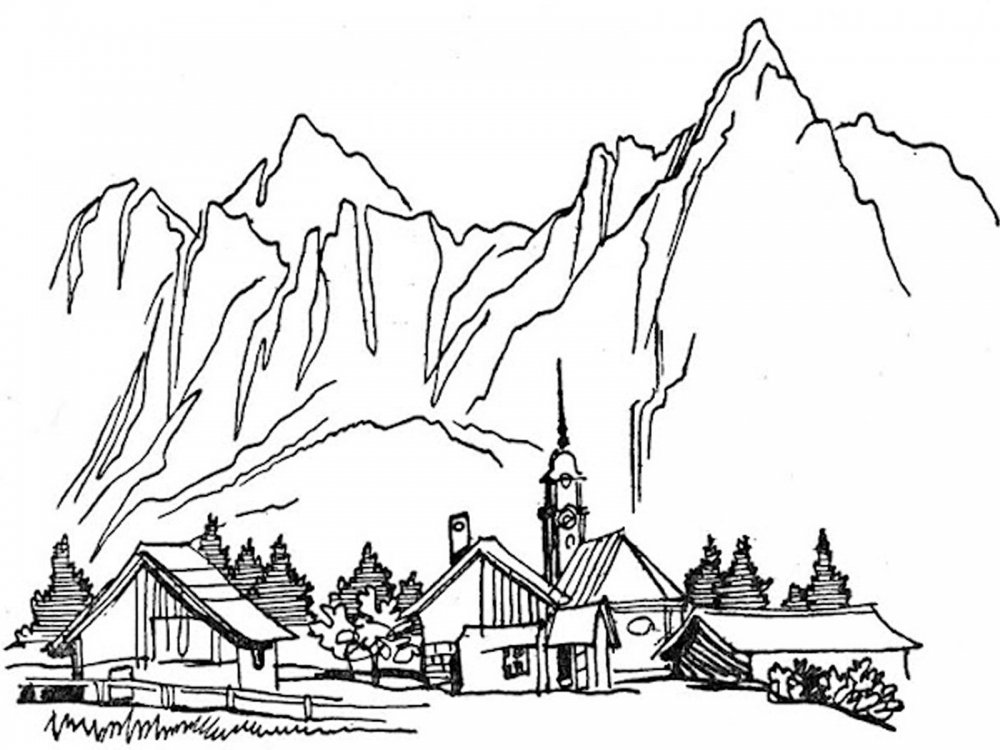 Зарисовка деревушка в горах