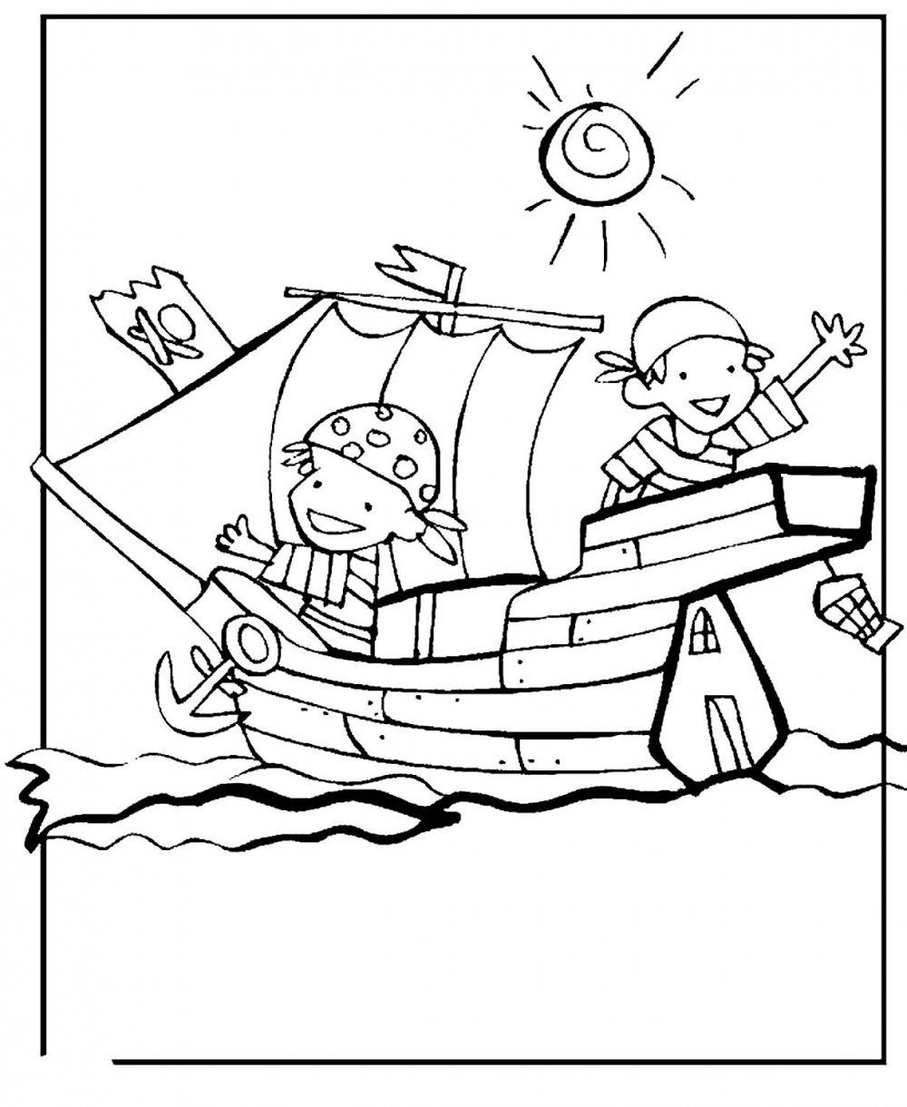 На палубе корабля раскраска для малышей